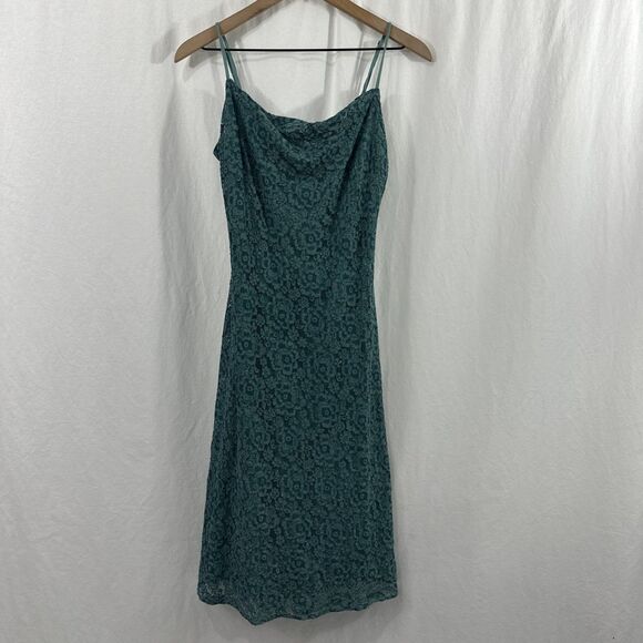 1.State Teal Lace Cowl Neck Strappy Midi Dress Womens Size M Western Romantic - Picture 1 of 11